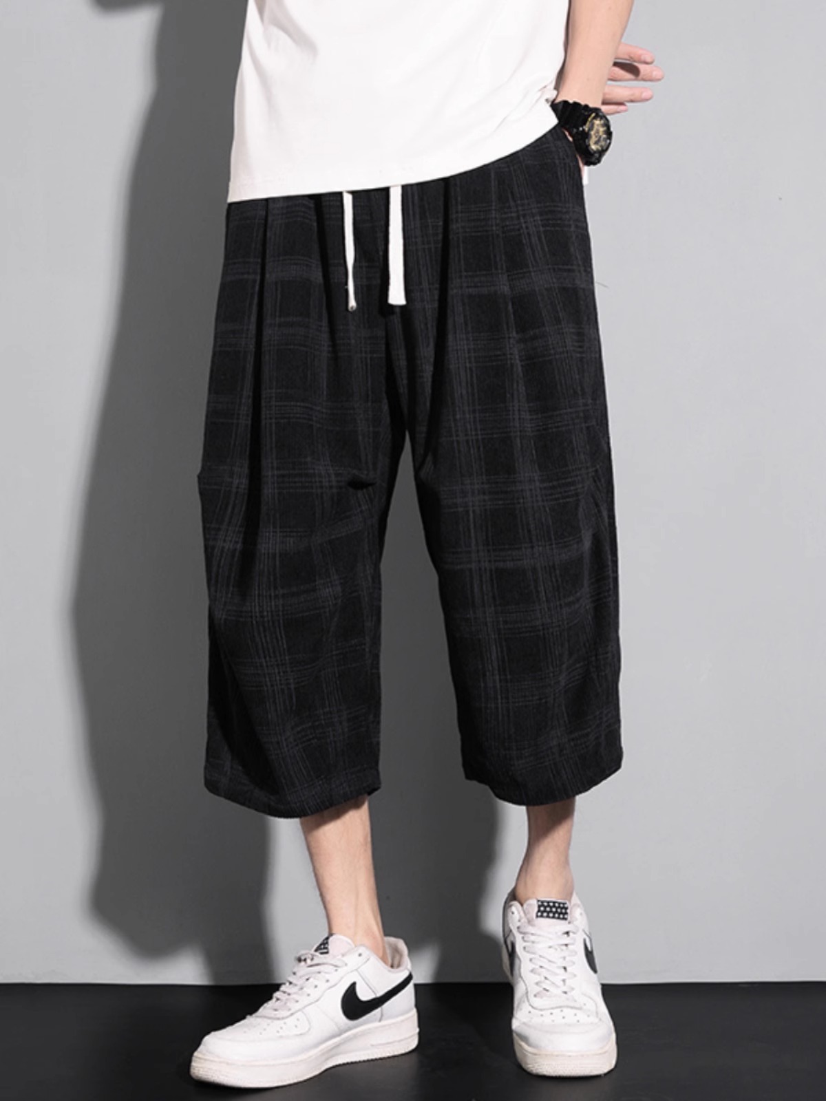 【日系格子】冰感透氣七分褲垂感寬鬆菠蘿褲短褲