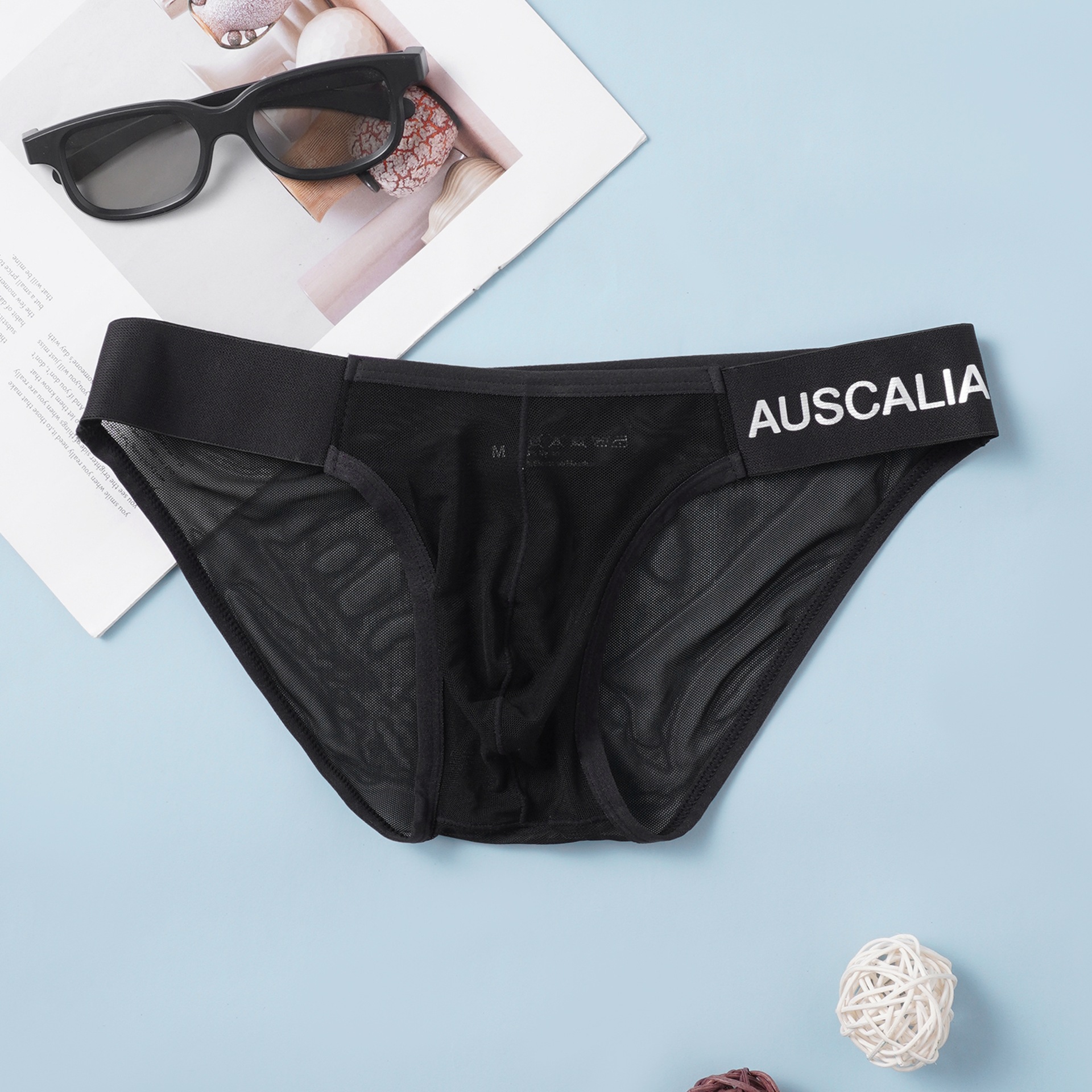 【輕盈網紗系列】超絕涼感冰絲U凸高叉時尚低腰三角男士內褲