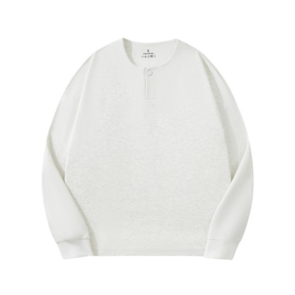 【復古老錢風】秋季新款亨利領紐扣260g斜紋棉男士衛衣