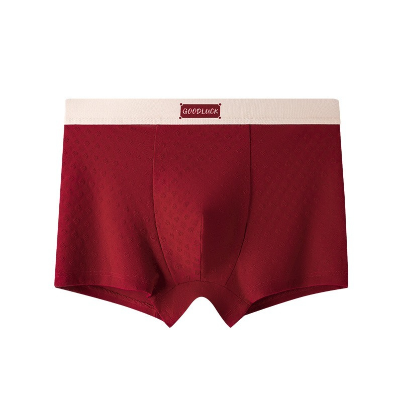 [Copy]【高級燙金鴻運系列】本命年鴻運大紅色透氣柔軟中腰男士四角内褲