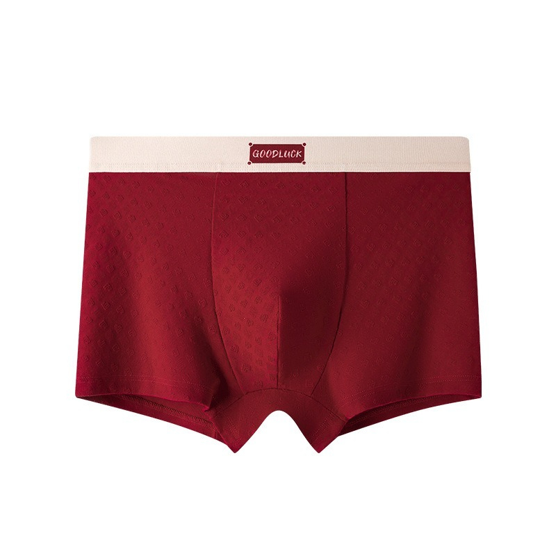 [Copy]【高級燙金鴻運系列】本命年鴻運大紅色透氣柔軟中腰男士四角内褲