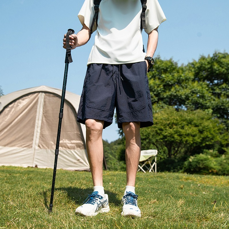 【冰絲防水】復古純色運動闊腿五分短褲