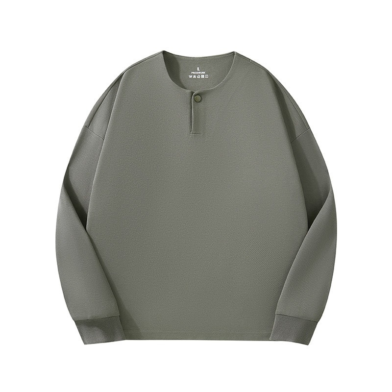 【復古老錢風】秋季新款亨利領紐扣260g斜紋棉男士衛衣