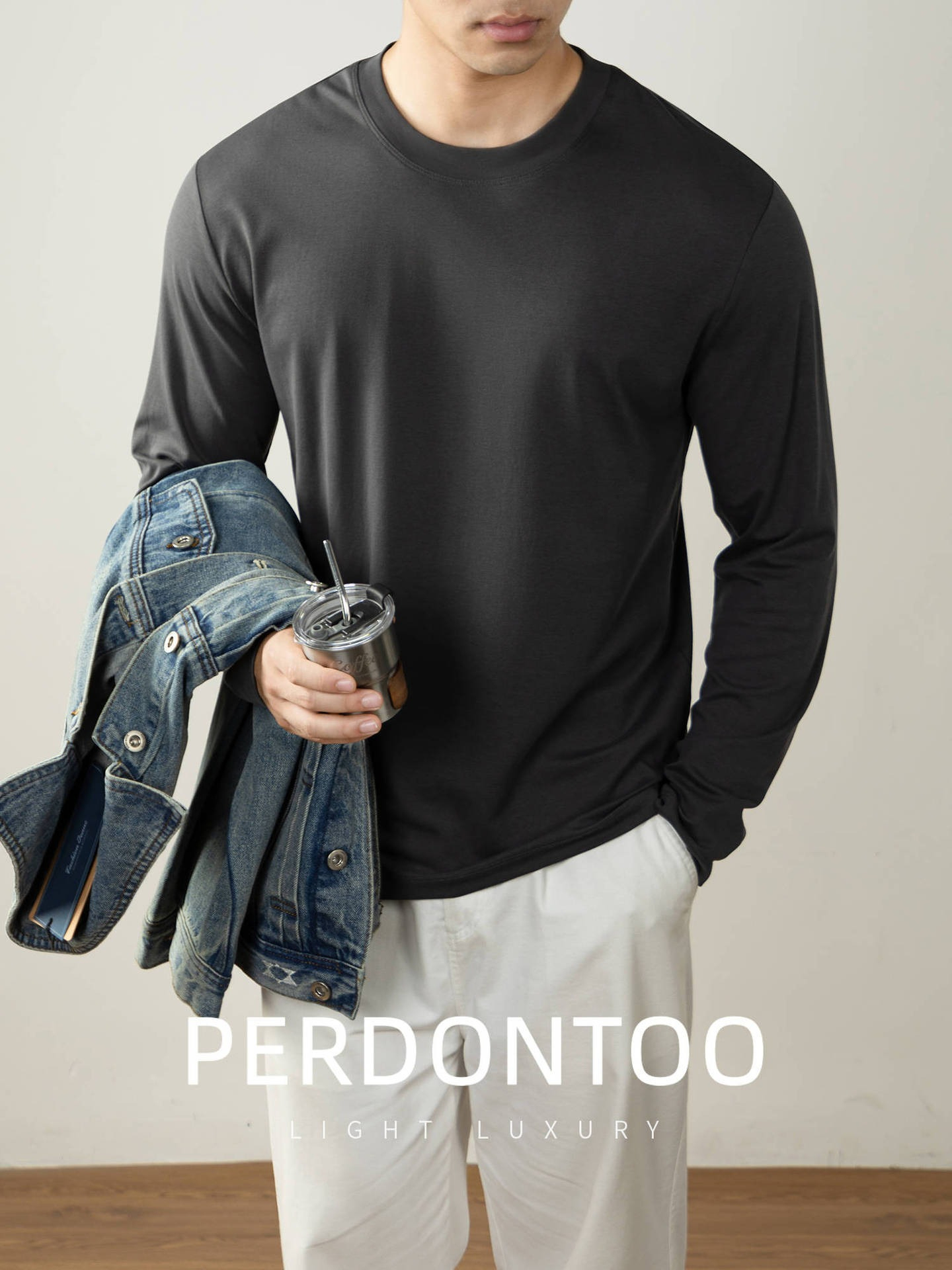 [Copy]【抗靜電絲光棉】高品質絲光棉半高領内搭男士純色百搭長袖T恤