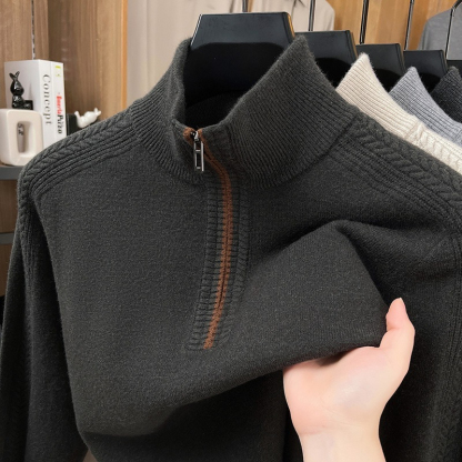 【高級半拉鏈提花設計】精選羊毛蓄熱保暖半拉鏈提花立領針織男士打底衫長袖