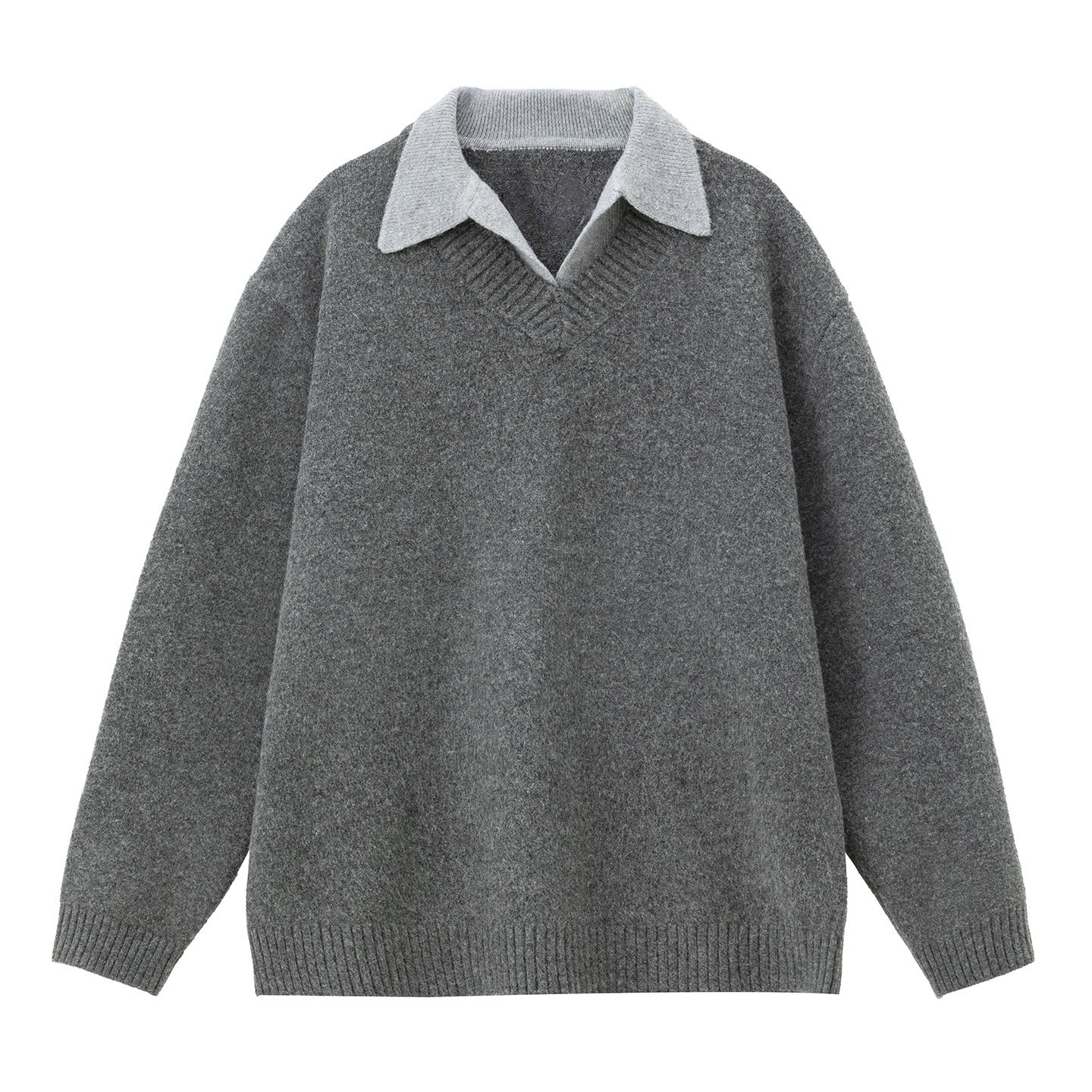 【高質感老錢風】假兩件V領復古毛衣翻領POLO男士針織衫