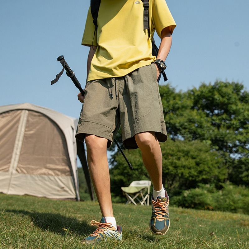 【冰絲防水】復古純色運動闊腿五分短褲