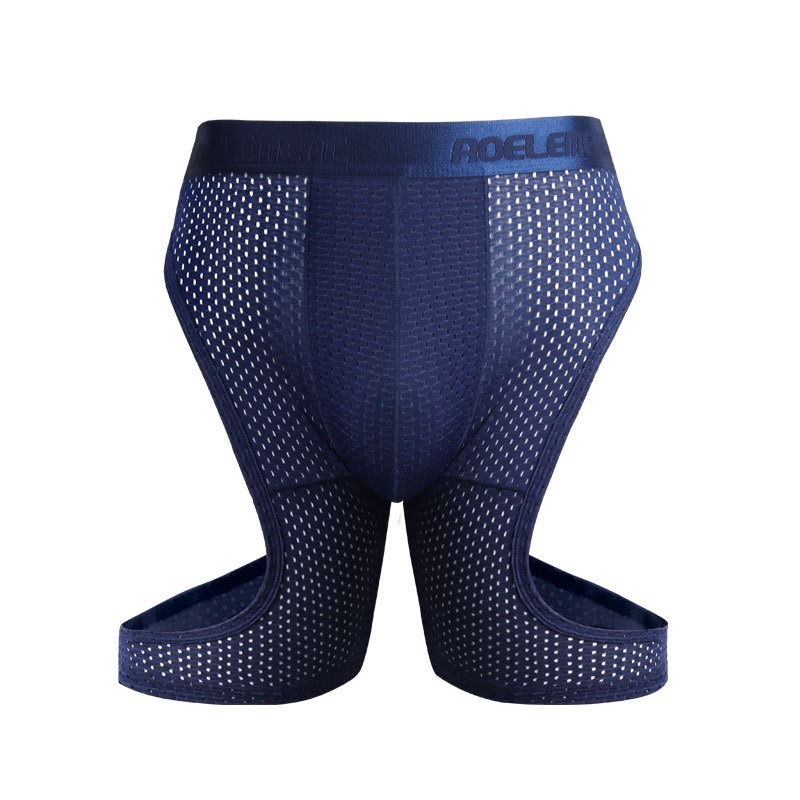 【自由運動系列】兩側鏤空式~新款加長款U凸囊袋透氣孔運動內褲