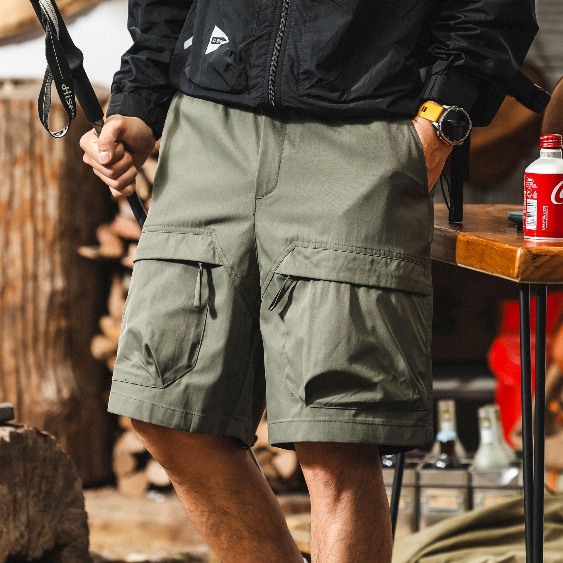 【大口袋大碼】美式復古夏季薄款寬鬆機能工裝五分短褲