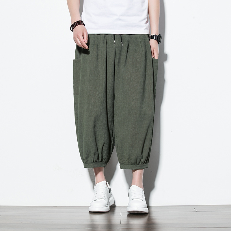 【簡約日系】冰絲潮流七分褲側邊口袋燈籠褲短褲