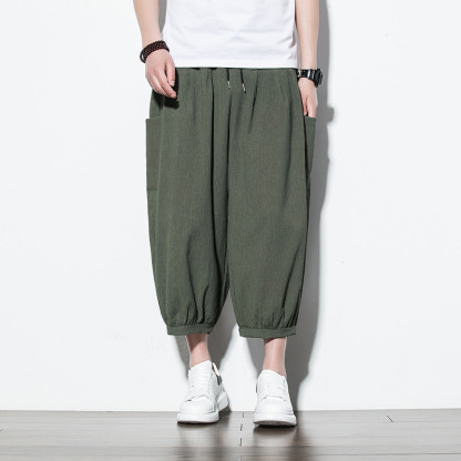 【簡約日系】冰絲潮流七分褲側邊口袋燈籠褲短褲