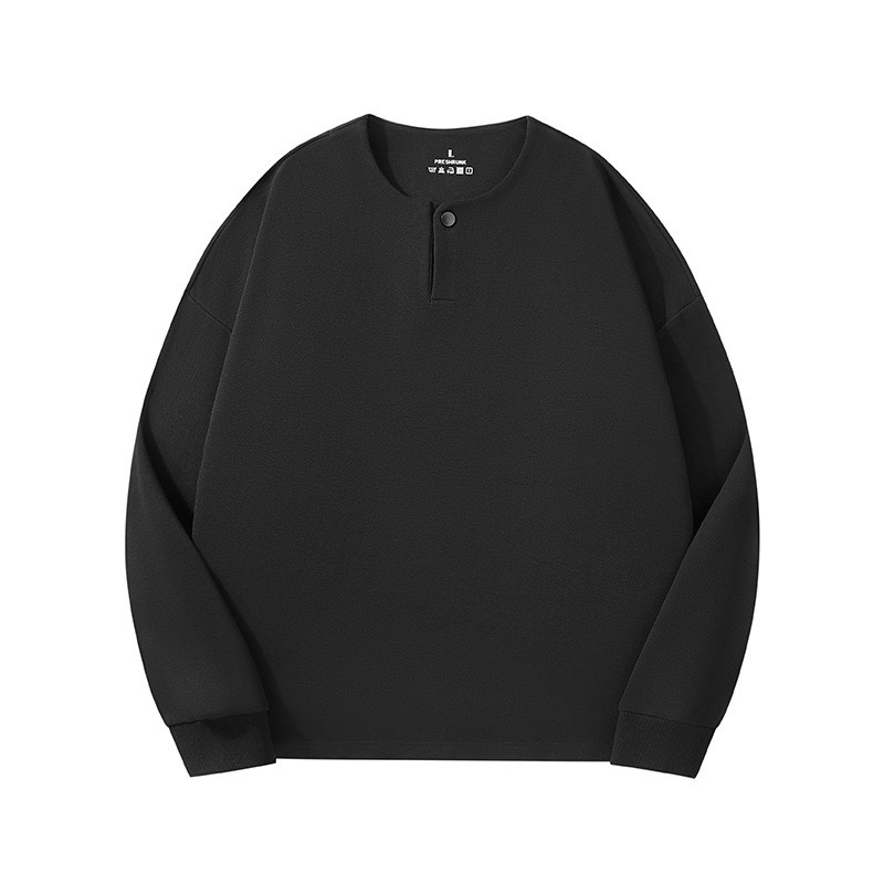 【復古老錢風】秋季新款亨利領紐扣260g斜紋棉男士衛衣