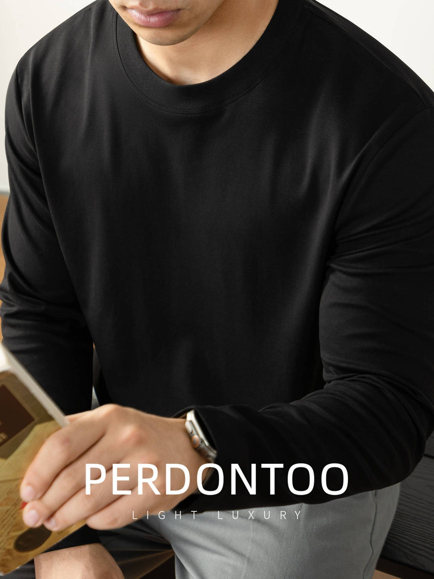 [Copy]【抗靜電絲光棉】高品質絲光棉半高領内搭男士純色百搭長袖T恤