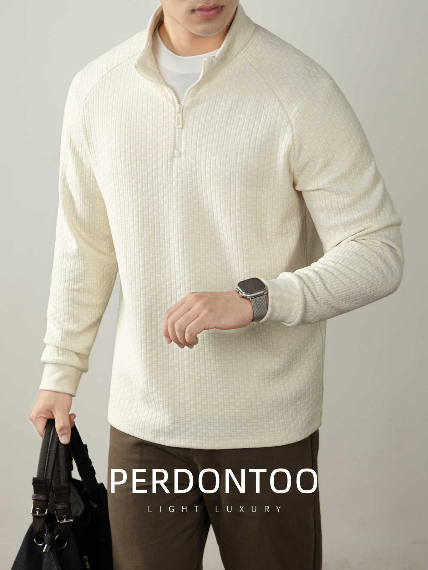 【高端質感】升級羊毛桑蠶絲蓄熱保暖拉鏈立領純色長袖衛衣毛衣