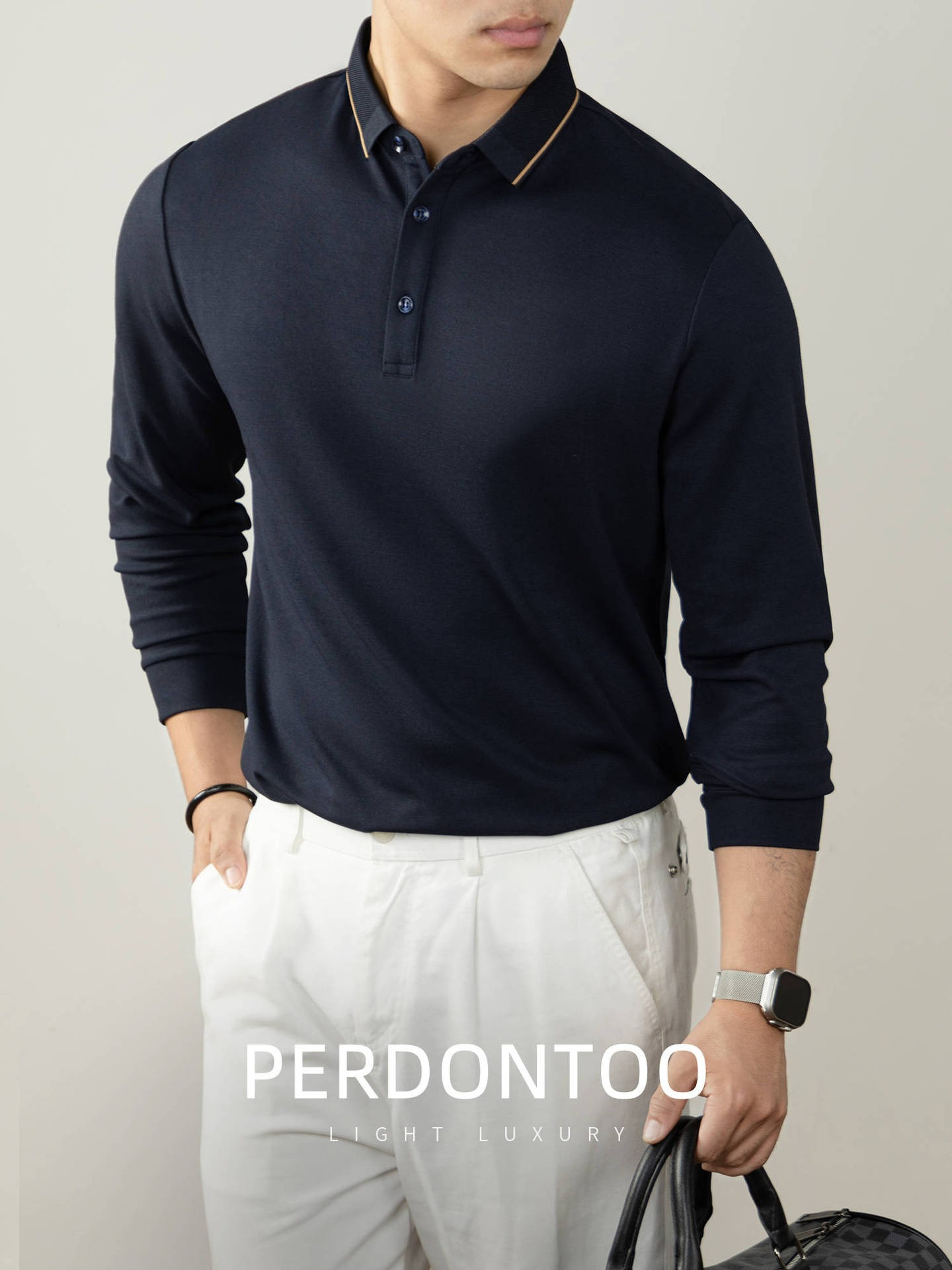 【隱奢質感！羊毛桑蠶絲~】秋季質感撞色商務休閑保暖親膚翻領上衣polo衫