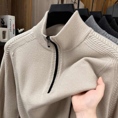 【高級半拉鏈提花設計】精選羊毛蓄熱保暖半拉鏈提花立領針織男士打底衫長袖