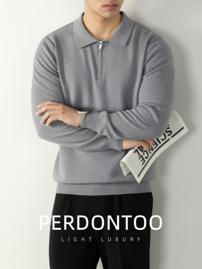 【輕奢商務系列】輕柔莫代爾羊毛半拉鏈翻領時尚百搭男士針織衫