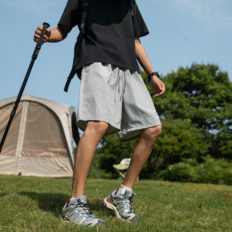 【冰絲防水】復古純色運動闊腿五分短褲