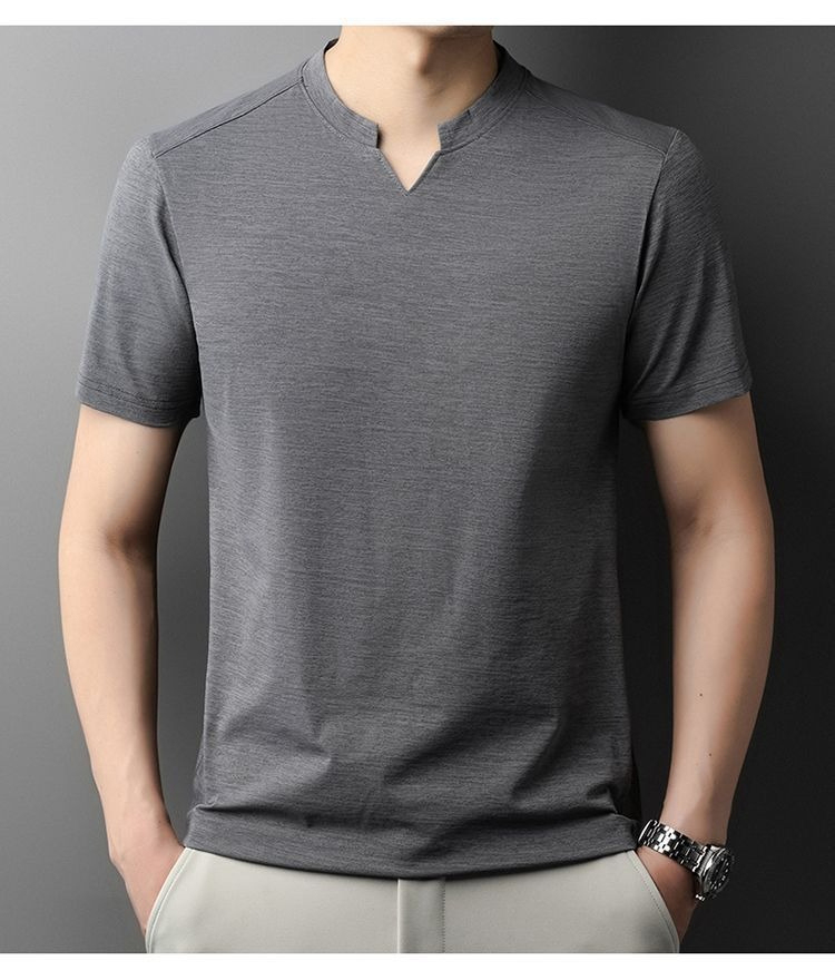 【輕奢立領】薄款透氣寬鬆鷄心立領T賉短袖