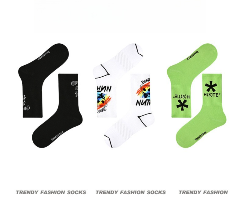 【經典字母條紋】文藝潮流小衆設計中筒運動襪男襪