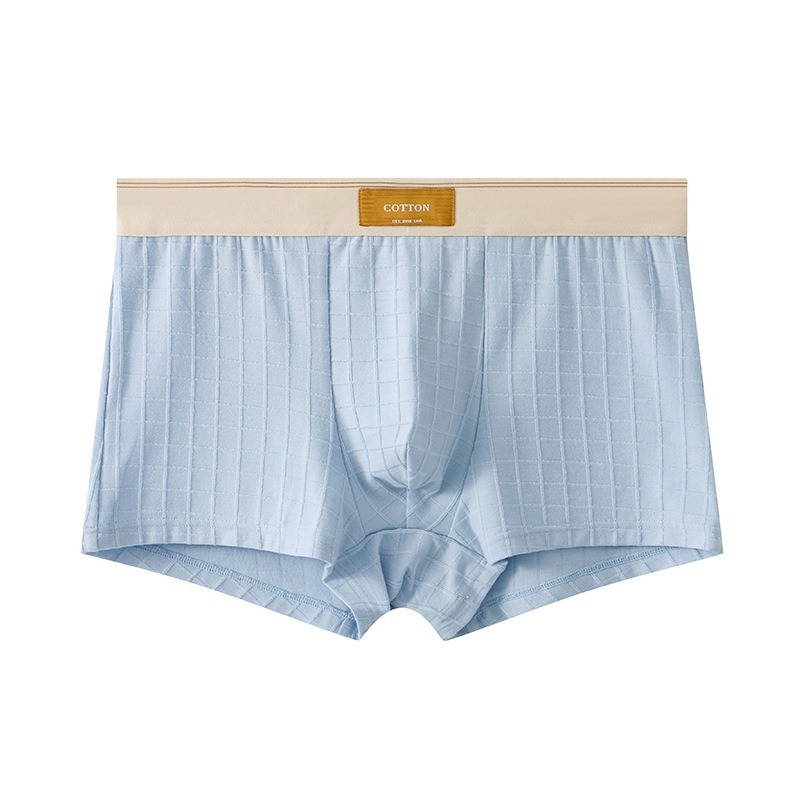 【純棉透氣系列】網孔內襠格紋中腰純色平角男士內褲