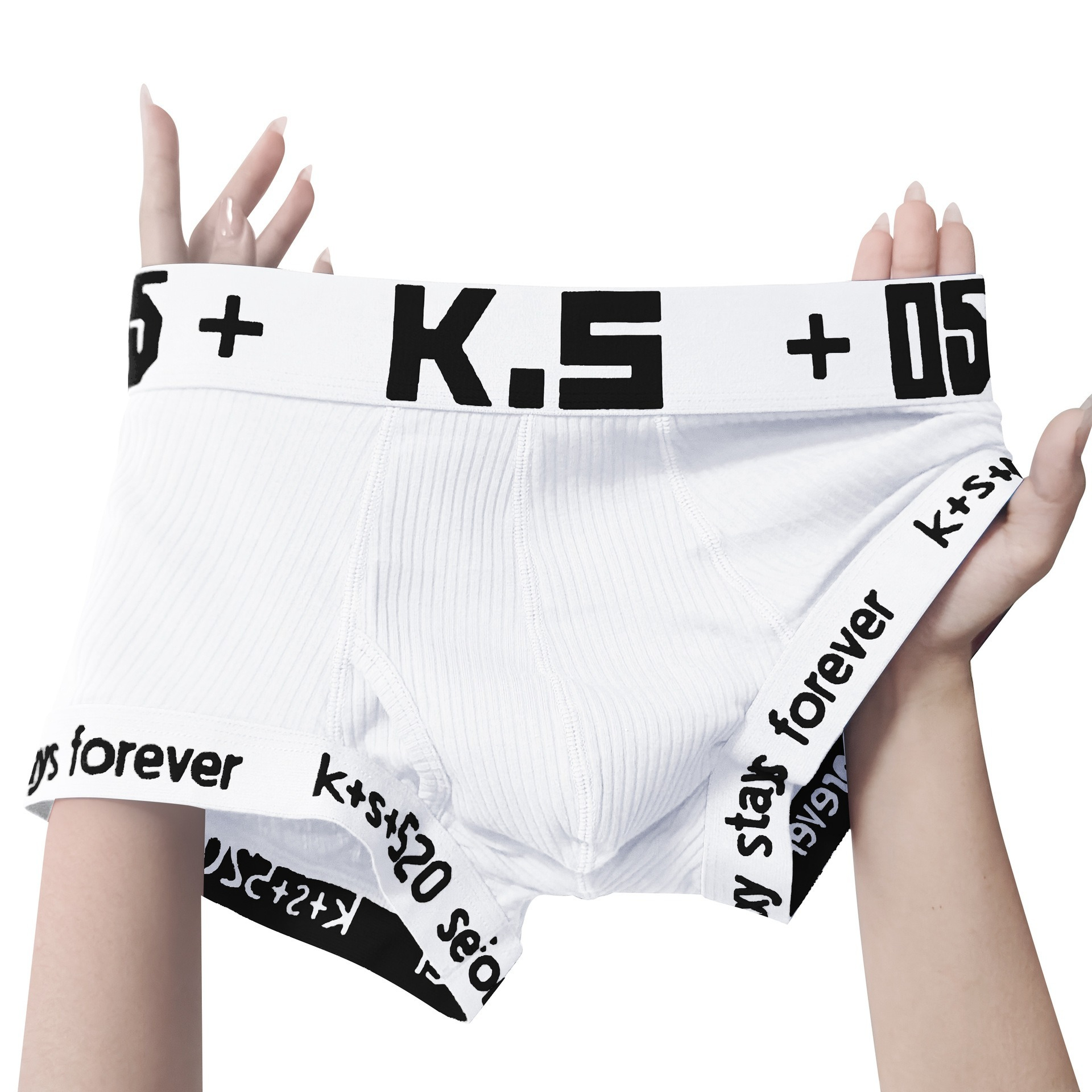 【高彈乾爽】潮流字母撞色螺紋運動透氣U凸囊袋男士平角内褲