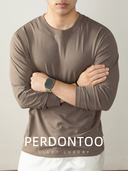 [Copy]【抗靜電絲光棉】高品質絲光棉半高領内搭男士純色百搭長袖T恤