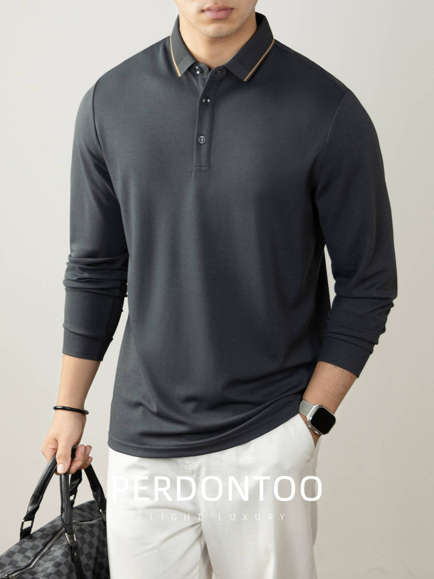 【隱奢質感！羊毛桑蠶絲~】秋季質感撞色商務休閑保暖親膚翻領上衣polo衫