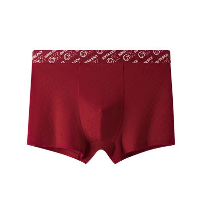 [Copy]【高級燙金鴻運系列】本命年鴻運大紅色透氣柔軟中腰男士四角内褲