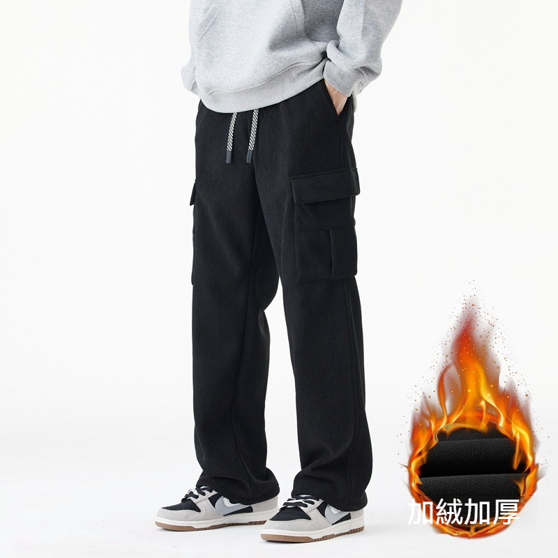 【燈芯絨工裝褲】冬季新款高品質燈芯絨加絨寬鬆闊腿直筒休閑工裝褲