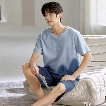 【雲朵般觸感】夏季純棉撞色男士睡衣套裝