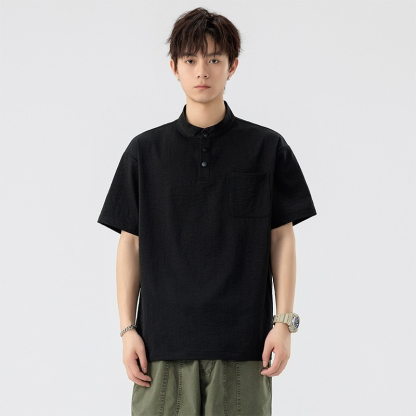 【大碼速乾】日系復古立領抗皺速乾透氣短袖