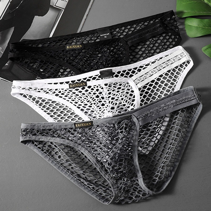 【看得見的清涼】性感蕾絲腰邊網眼透氣性感男士三角內褲