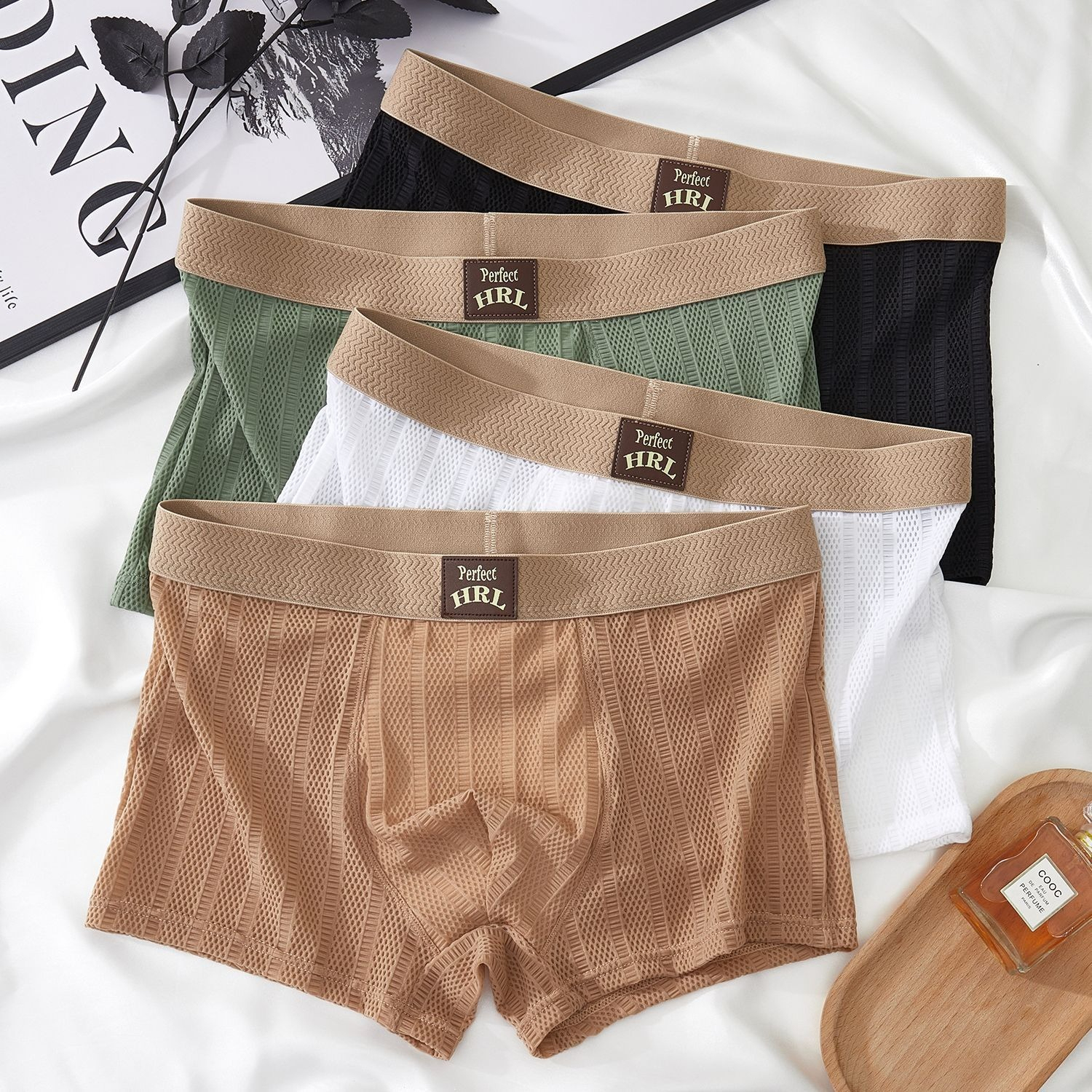 【網孔冰絲】復古輕奢條紋透氣不悶汗平角男士内褲