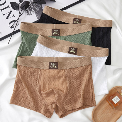 【網孔冰絲】復古輕奢條紋透氣不悶汗平角男士内褲