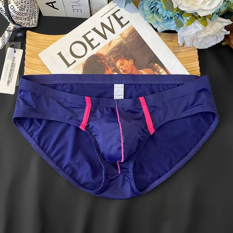 【冰絲透氣系列】2025新款網孔撞色條紋透氣U凸囊袋三角內褲