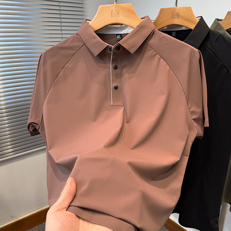 【冰絲高質感】夏季薄款冰絲翻領純色百搭短袖T賉