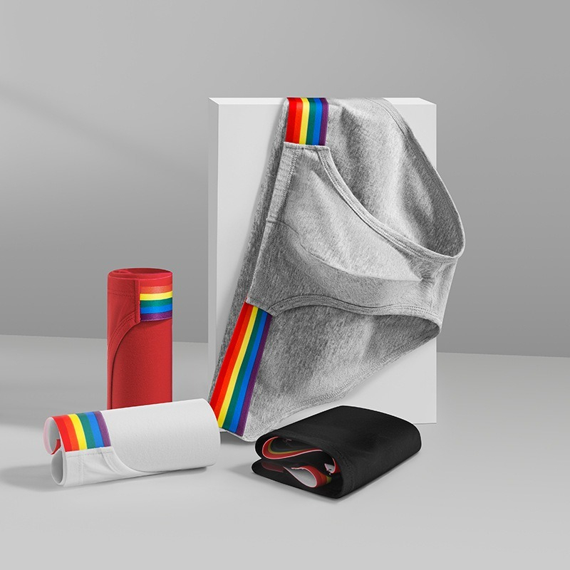 【透氣純棉系列】舒仕新款純棉彩虹性感高叉男士三角內褲