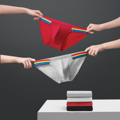 【透氣純棉系列】舒仕新款純棉彩虹性感高叉男士三角內褲
