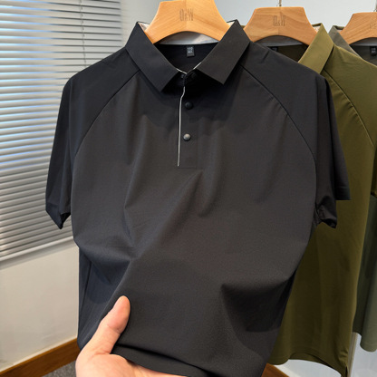 【冰絲高質感】夏季薄款冰絲翻領純色百搭短袖T賉