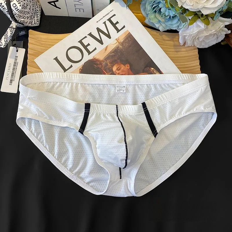【冰絲透氣系列】2025新款網孔撞色條紋透氣U凸囊袋三角內褲
