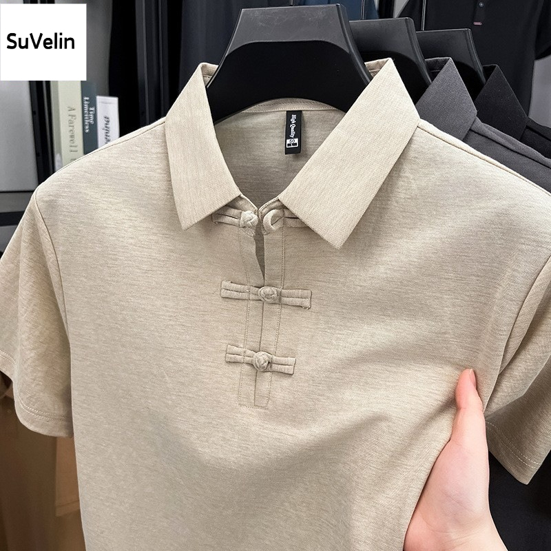 【盤扣商務輕熟風】新款棉麻盤扣翻領男士polo衫