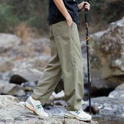 【日系極簡百搭設計】梭織暗紋格寬鬆直筒透氣男士休閒長褲