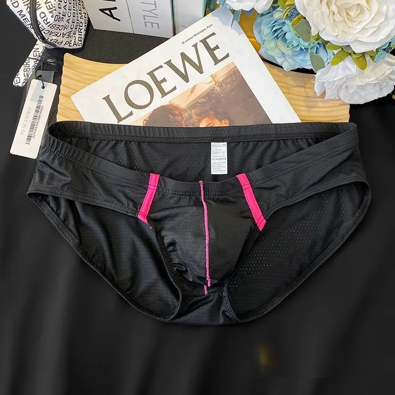 【冰絲透氣系列】2025新款網孔撞色條紋透氣U凸囊袋三角內褲