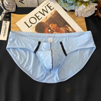 【冰絲透氣系列】2025新款網孔撞色條紋透氣U凸囊袋三角內褲