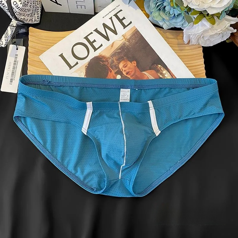 【冰絲透氣系列】2025新款網孔撞色條紋透氣U凸囊袋三角內褲