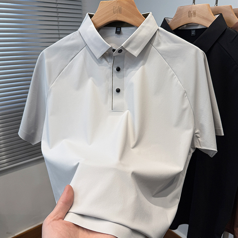 【冰絲高質感】夏季薄款冰絲翻領純色百搭短袖T賉