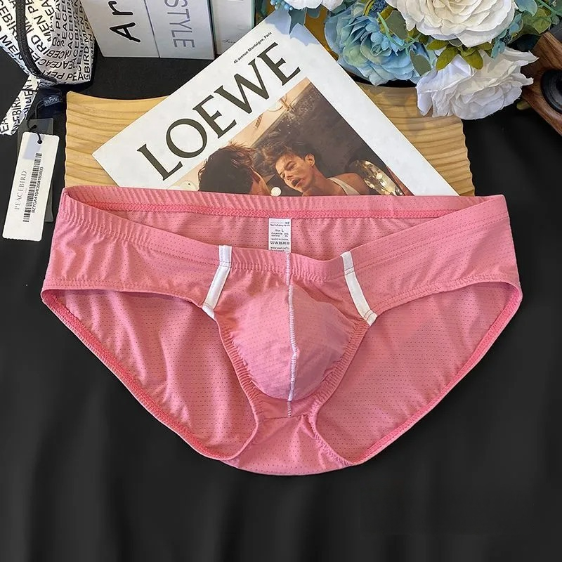 【冰絲透氣系列】2025新款網孔撞色條紋透氣U凸囊袋三角內褲