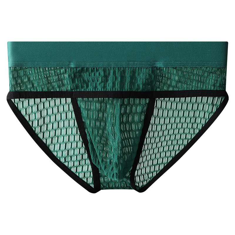 跨境男士三角蕾丝内裤冰丝青年中腰三角裤男透明调情成人三角裤衩