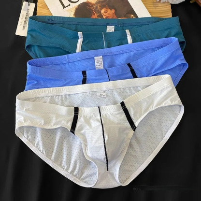 【冰絲透氣系列】2025新款網孔撞色條紋透氣U凸囊袋三角內褲
